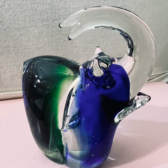 Vintage Blue Green Murano Art Glass Elephant Figurine - 3.5" - Picture 1 of 6